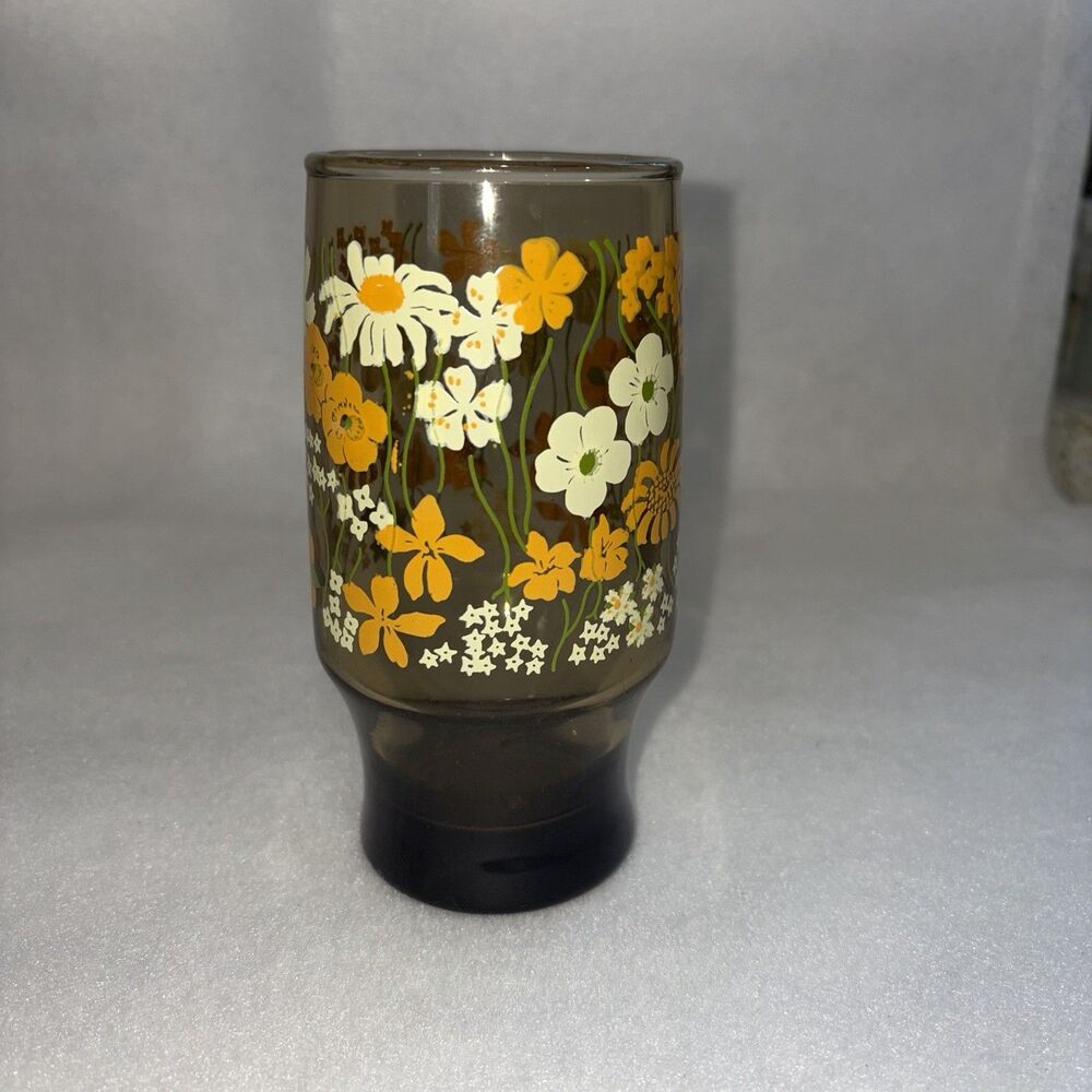 Vintage Libby Golden Floral Juice Glass One Glass Six Inches Tall MCM